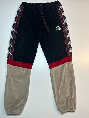Kappa Serena Velour Colorblock Track Pants Black Red Grey Velvet Joggers